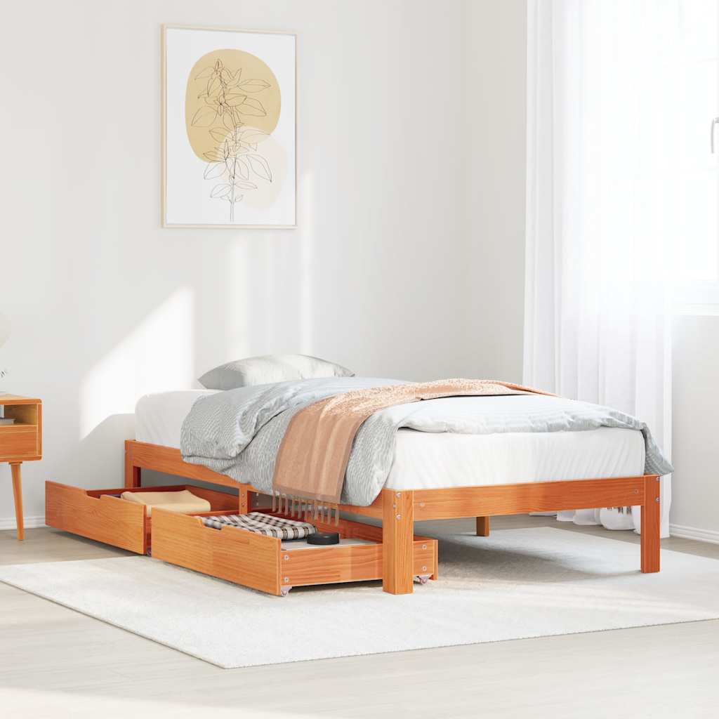 Bedframe with Drawers Wax Brown 90x190cm Single - Discount Dealers