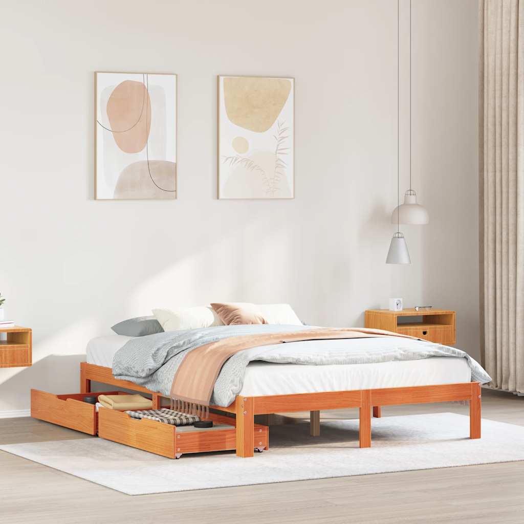 Bedframe with Drawers Wax Brown 120x190cm Small Double - Sid & Sam