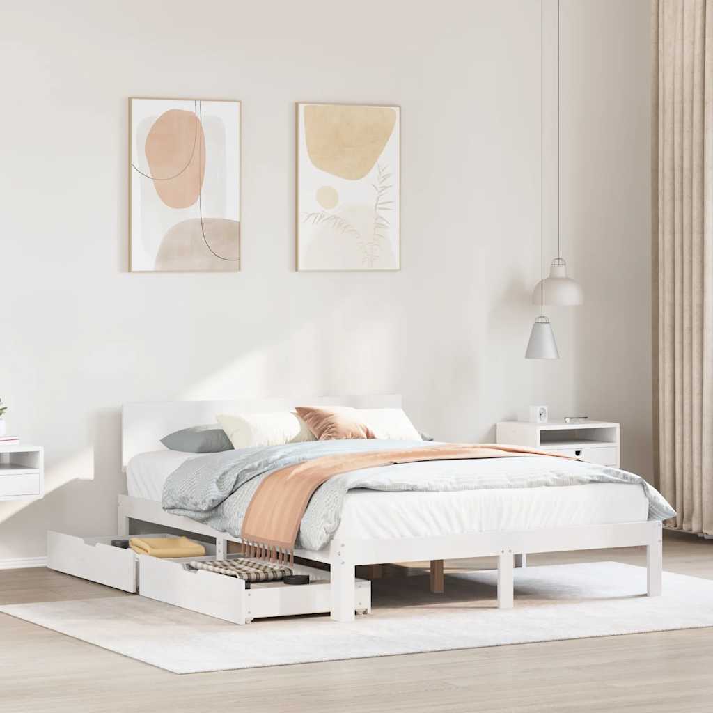Bedframe with Drawers White 120x190cm Small Double - Casper Homes