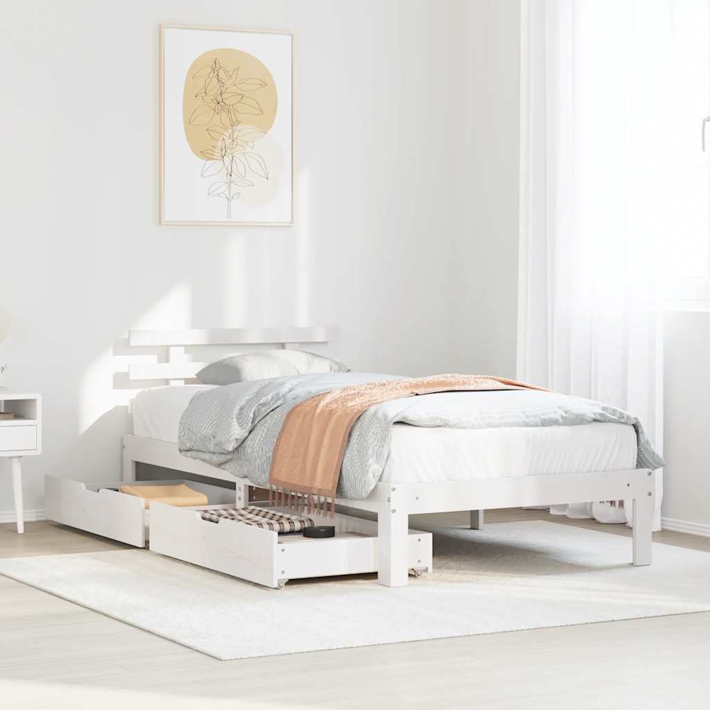 Bedframe with Drawers White75x190cm - Unbeatable Bargains