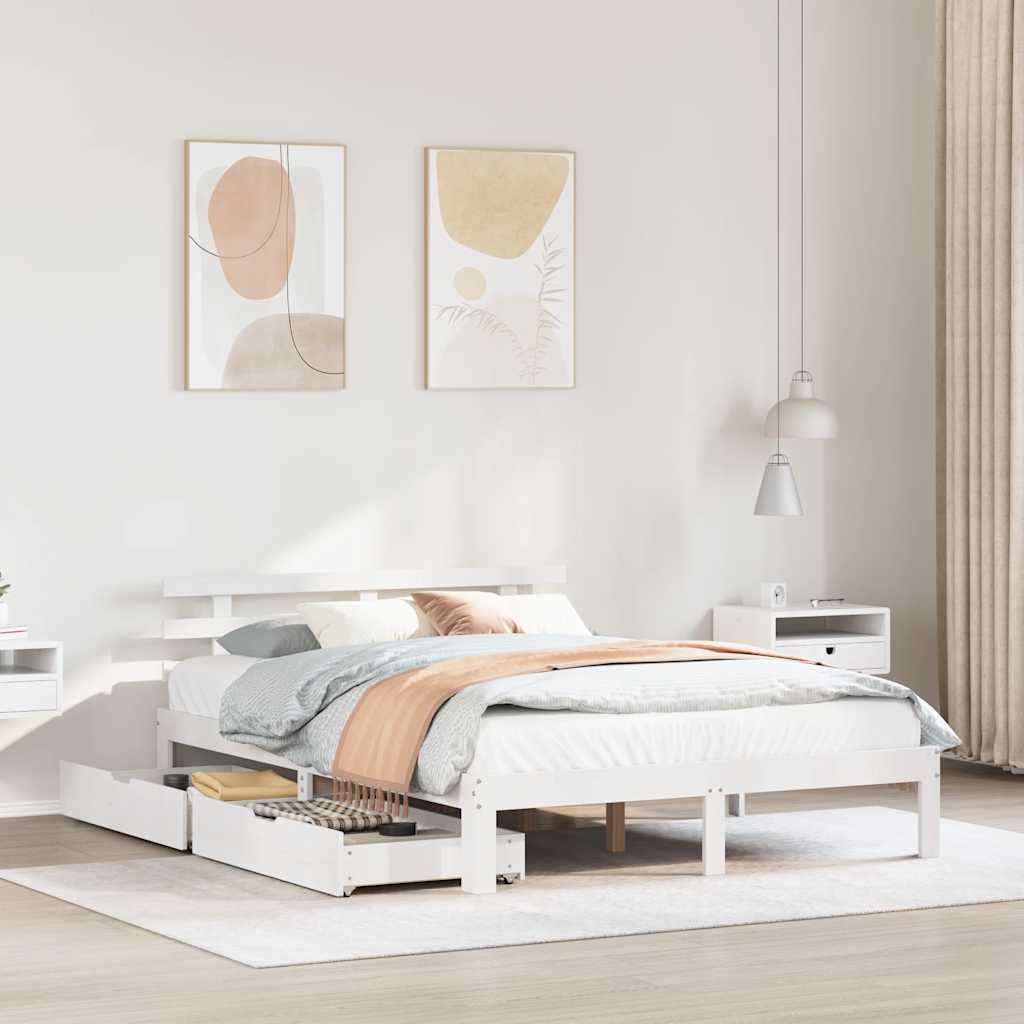 Bedframe with Drawers White 135x190cm Double - Tyrell & Tyrell