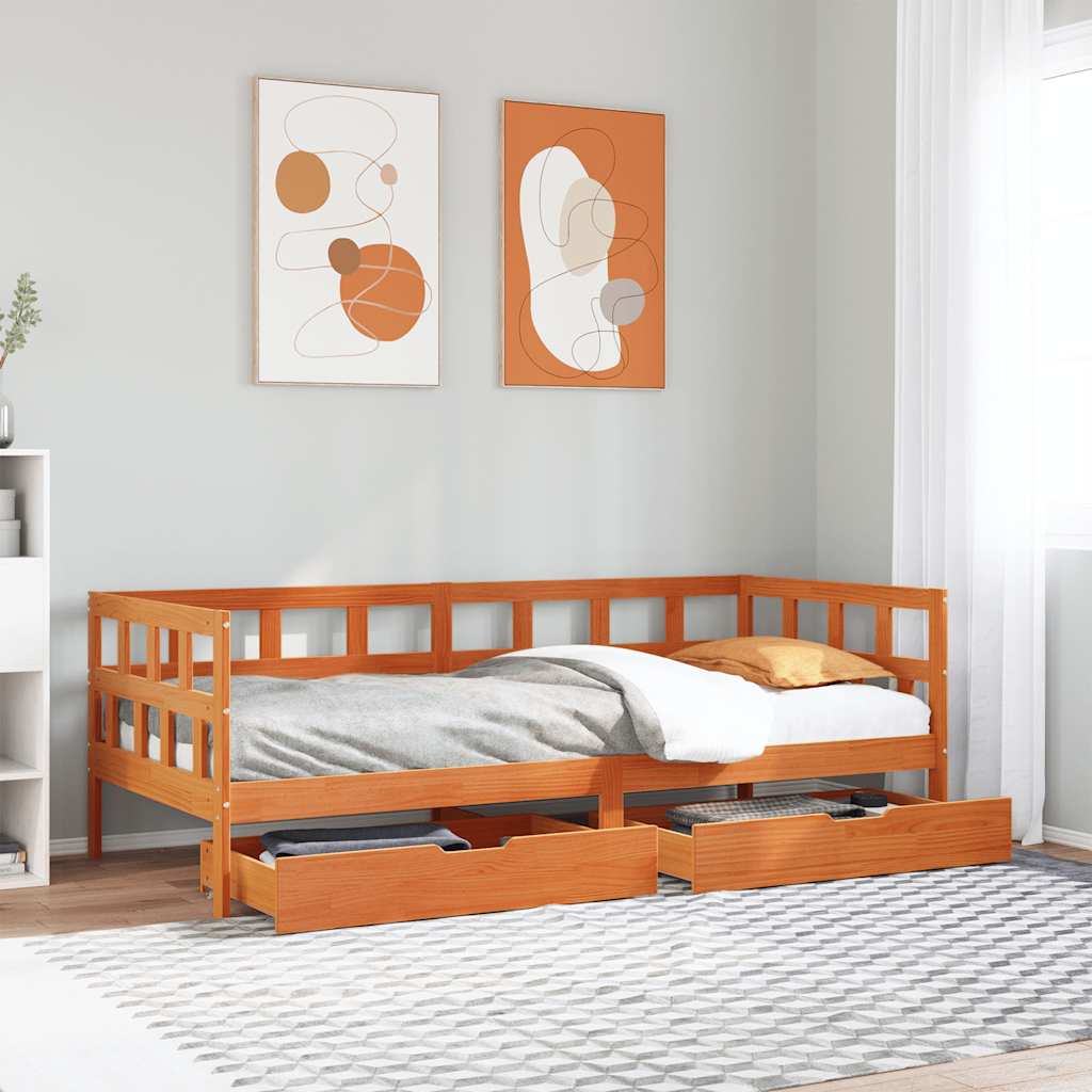Daybed with Drawers Wax Brown 80x200cm Solid Wood - All Things Good