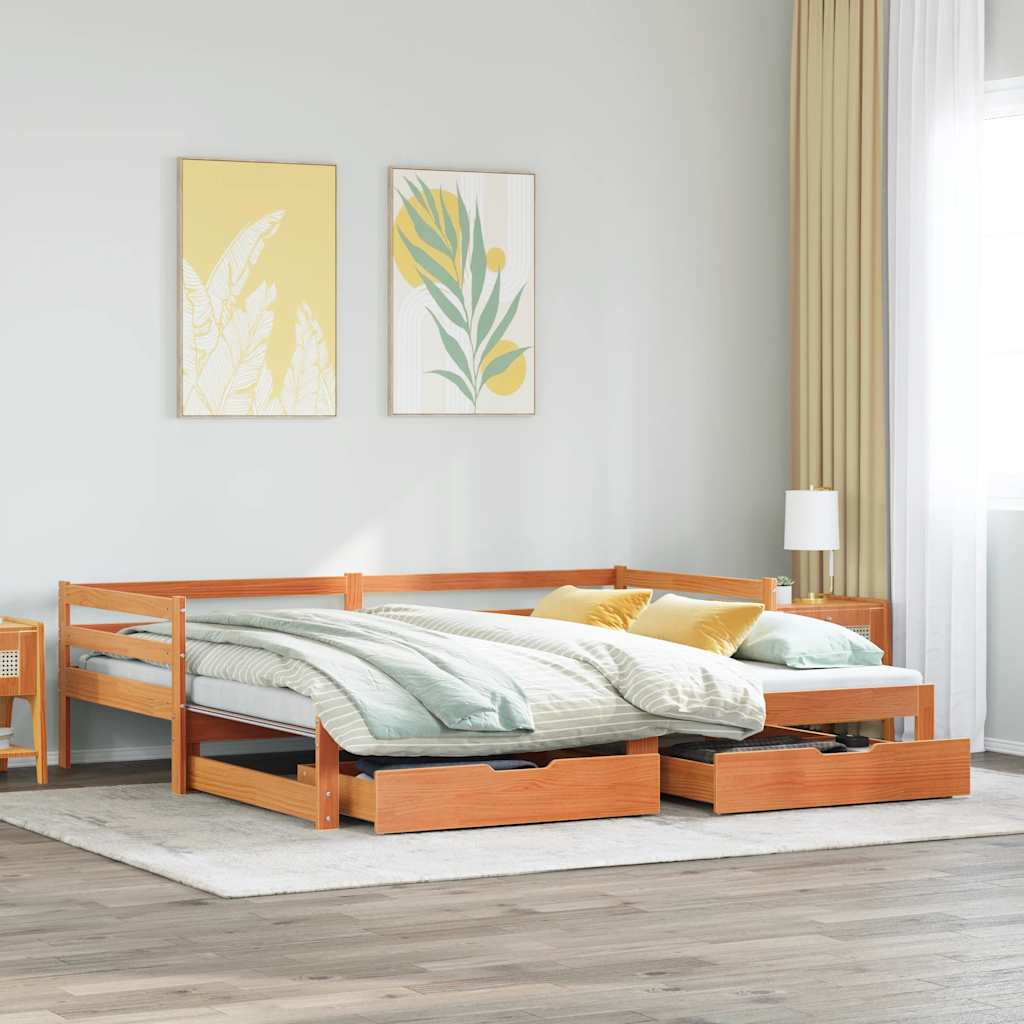 Daybed with Trundle and Drawers Wax Brown 80x200cm - Design Hut