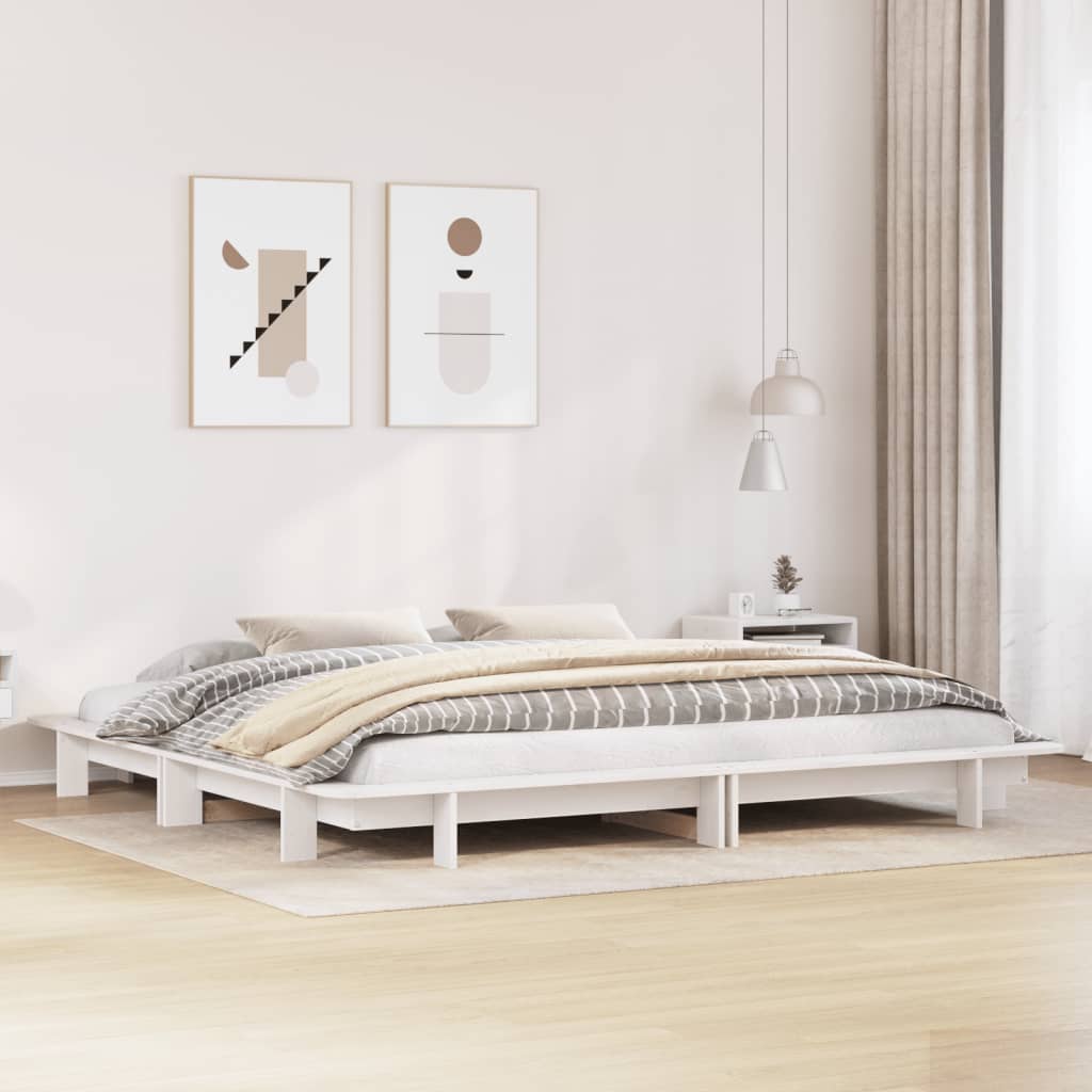 Bedframe White 200x200cm Solid Wood Pine - Brittle & Co
