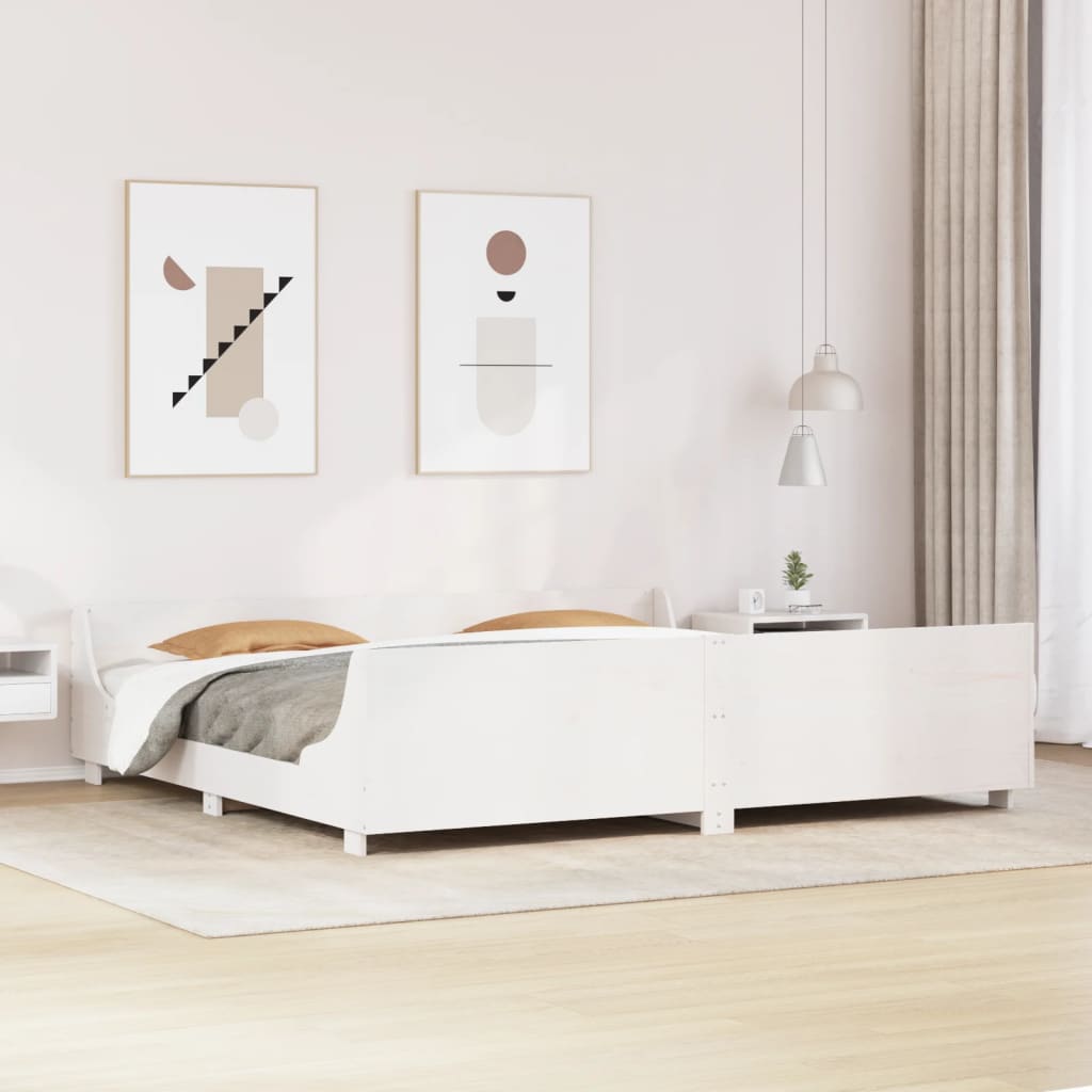 Bedframe White 200x200cm Solid Wood Pine - Discount Dealers