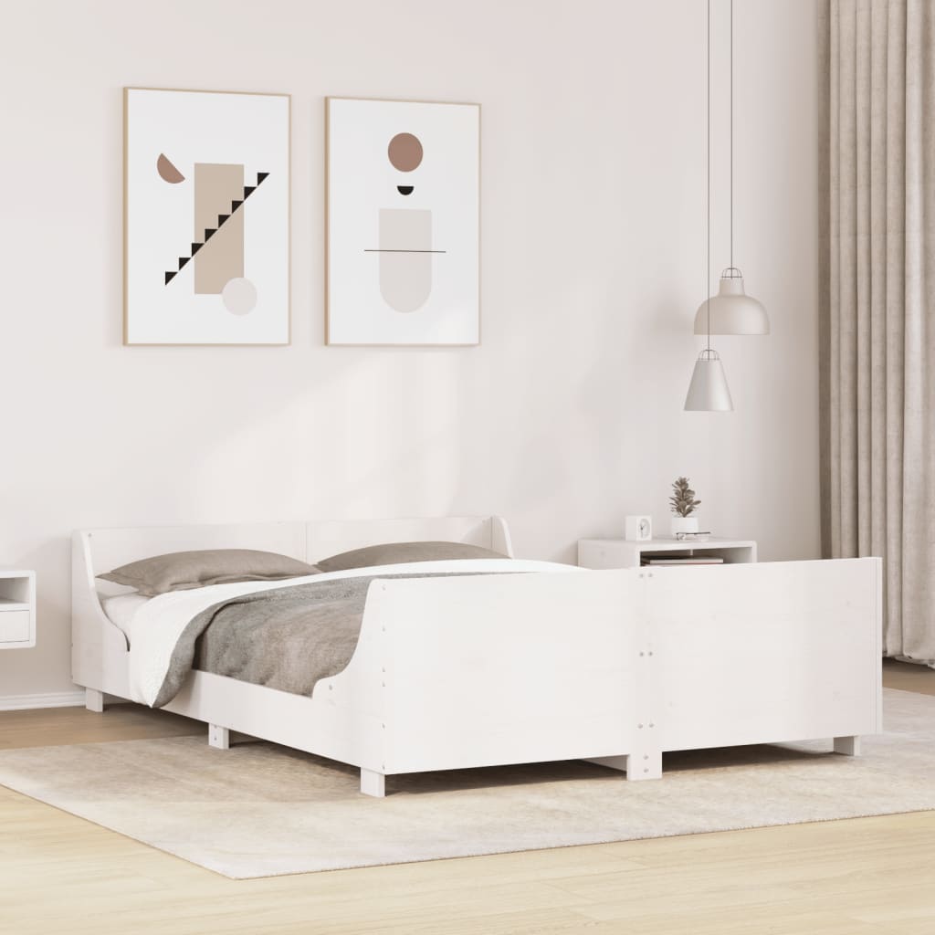 Bedframe White 160x200cm Solid Wood Pine - Merkel Designers