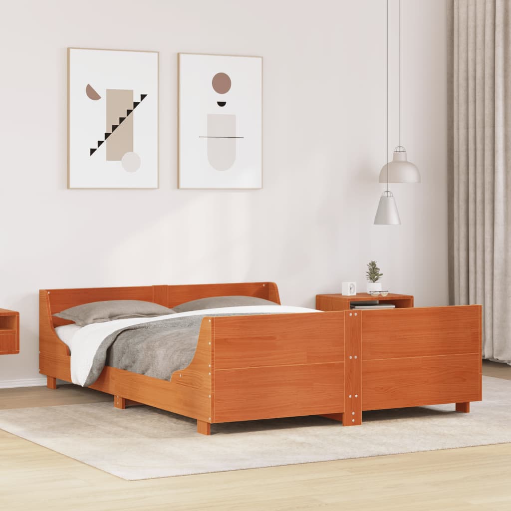 Bedframe Wax Brown 140x200cm Solid Wood Pine - Direct Imports