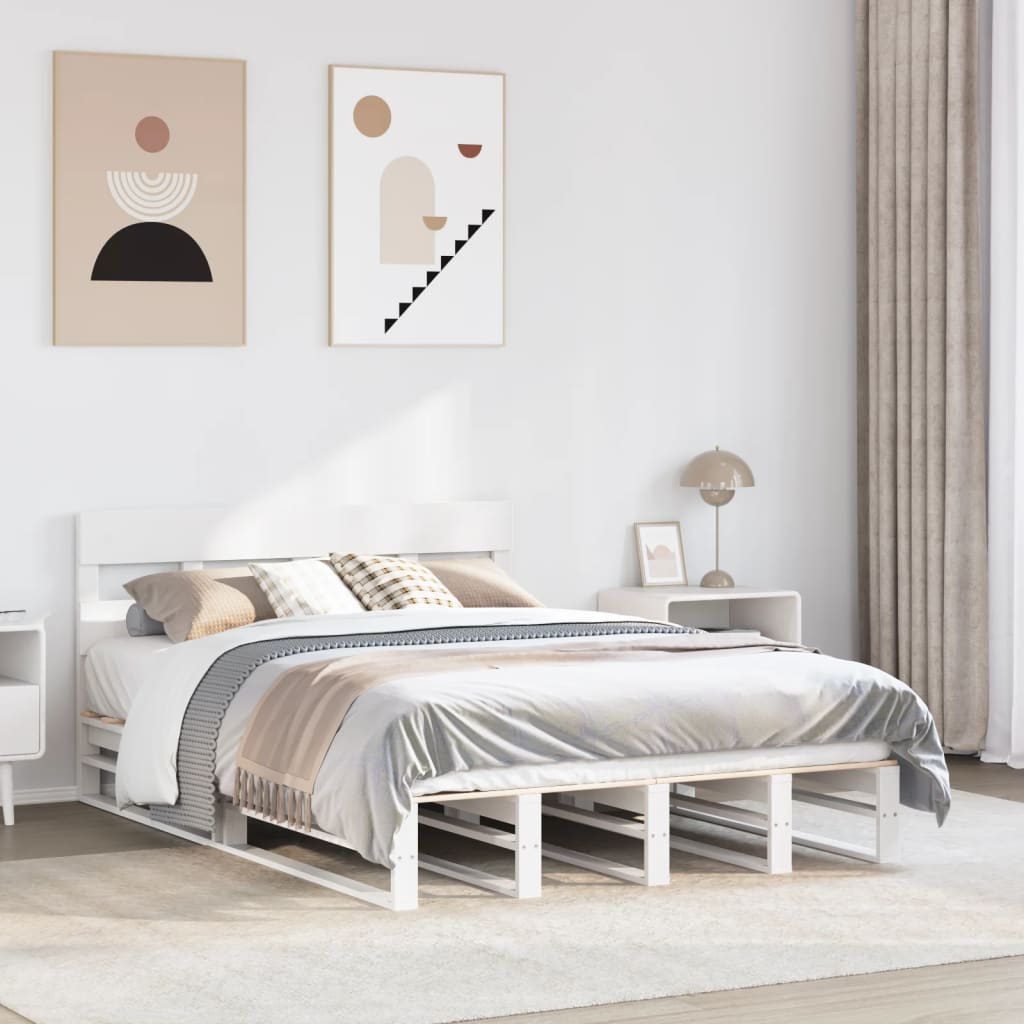 Bedframe White 120x200cm Solid Wood Pine - Design Hut
