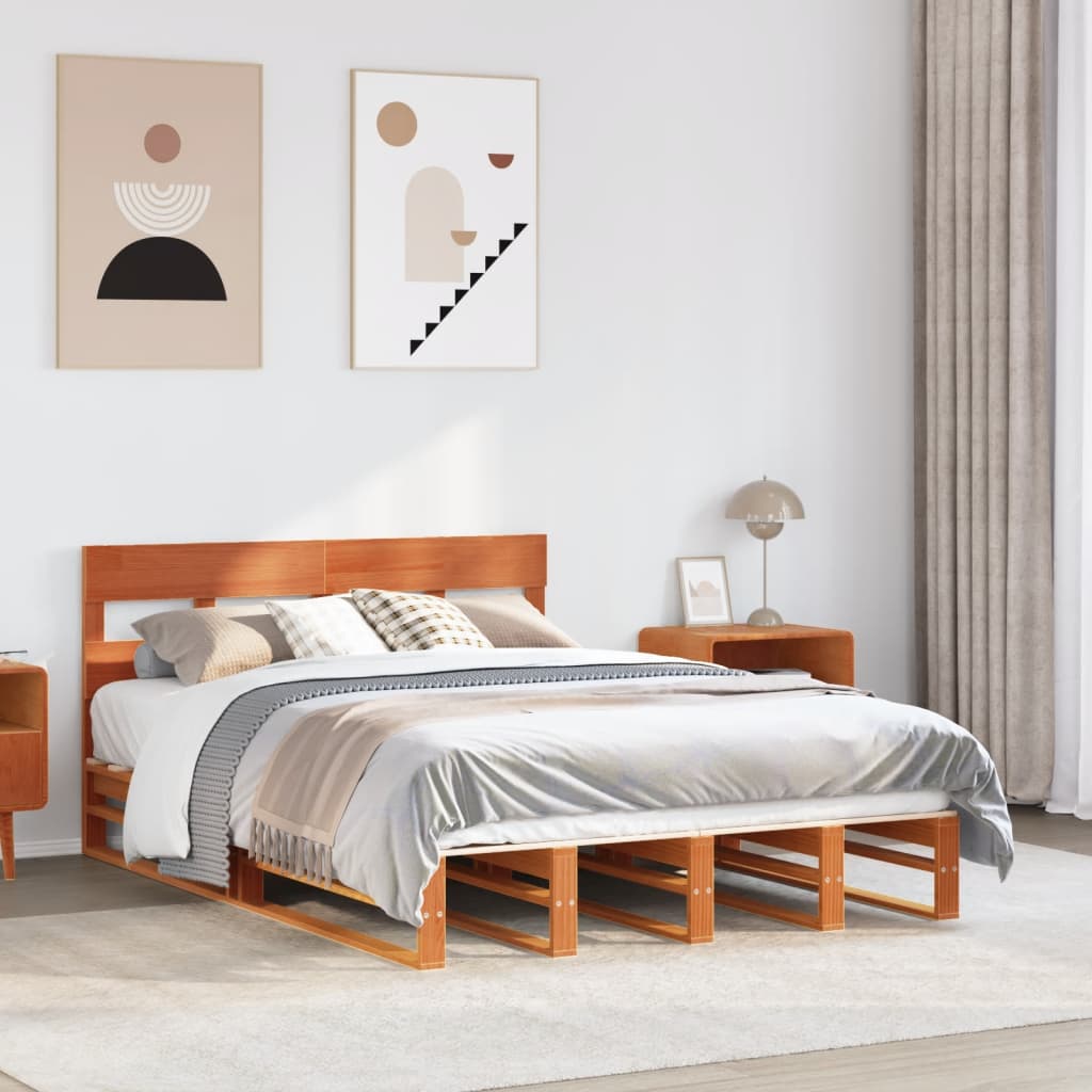 Bedframe Wax Brown 140x200cm Solid Wood Pine - Merkel Designers