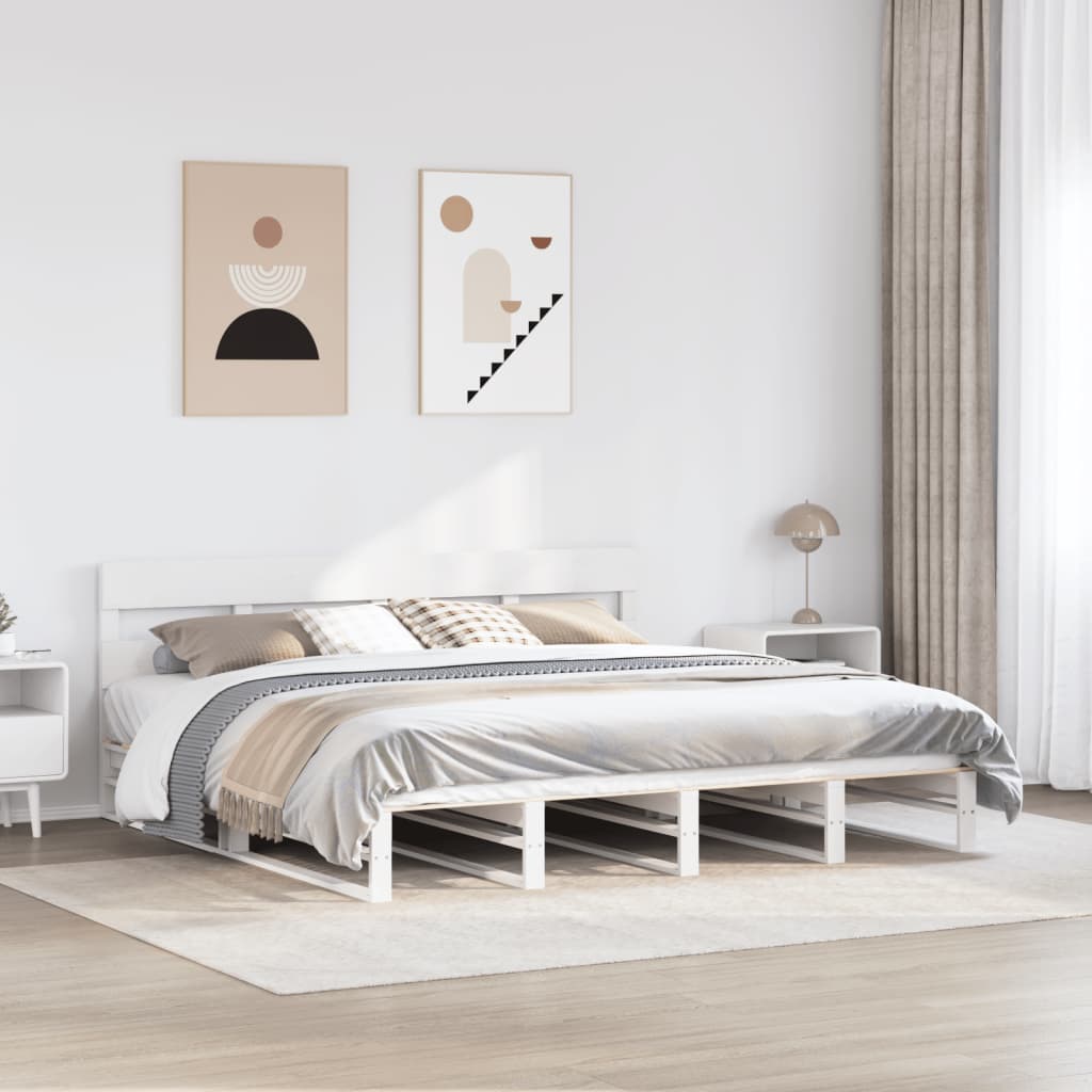 Bedframe White 200x200cm Solid Wood Pine - Merlin Deals