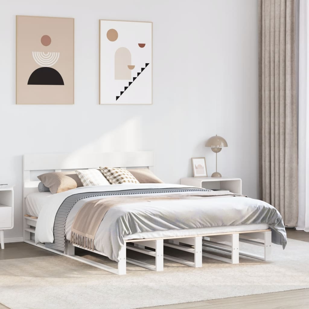 Bedframe White 135x190cm Double Solid Wood Pine - Merlin Deals