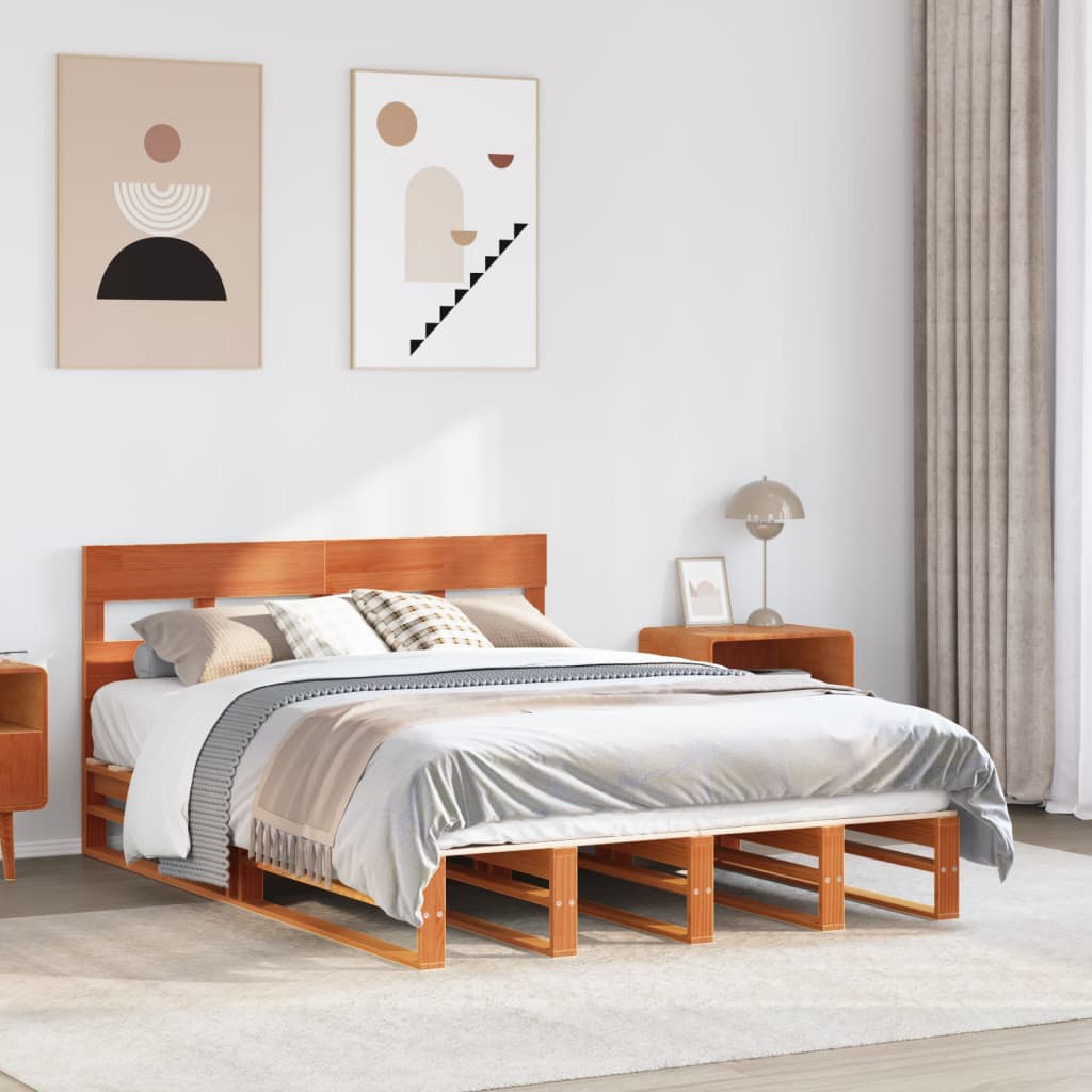 Bedframe Wax Brown 140x190cm Solid Wood Pine - Style and Chic