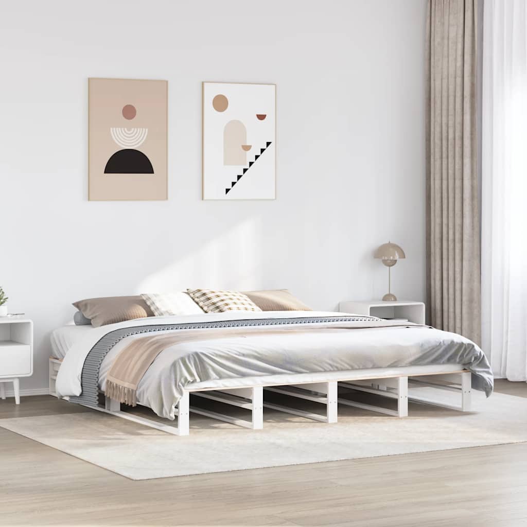 Bedframe White 200x200cm Solid Wood Pine - Charlotte Dunes