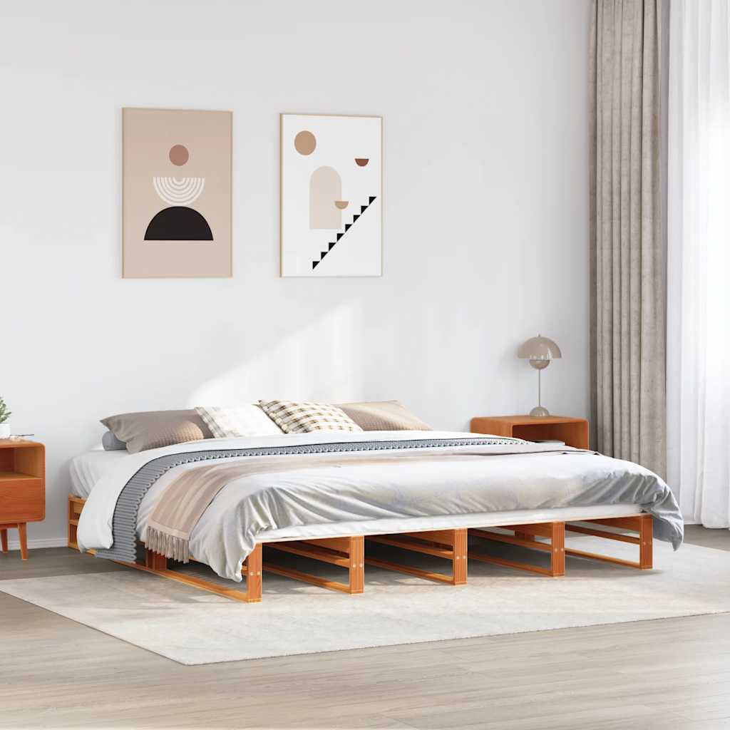 Bedframe Wax Brown 200x200cm Solid Wood Pine - Unbeatable Bargains