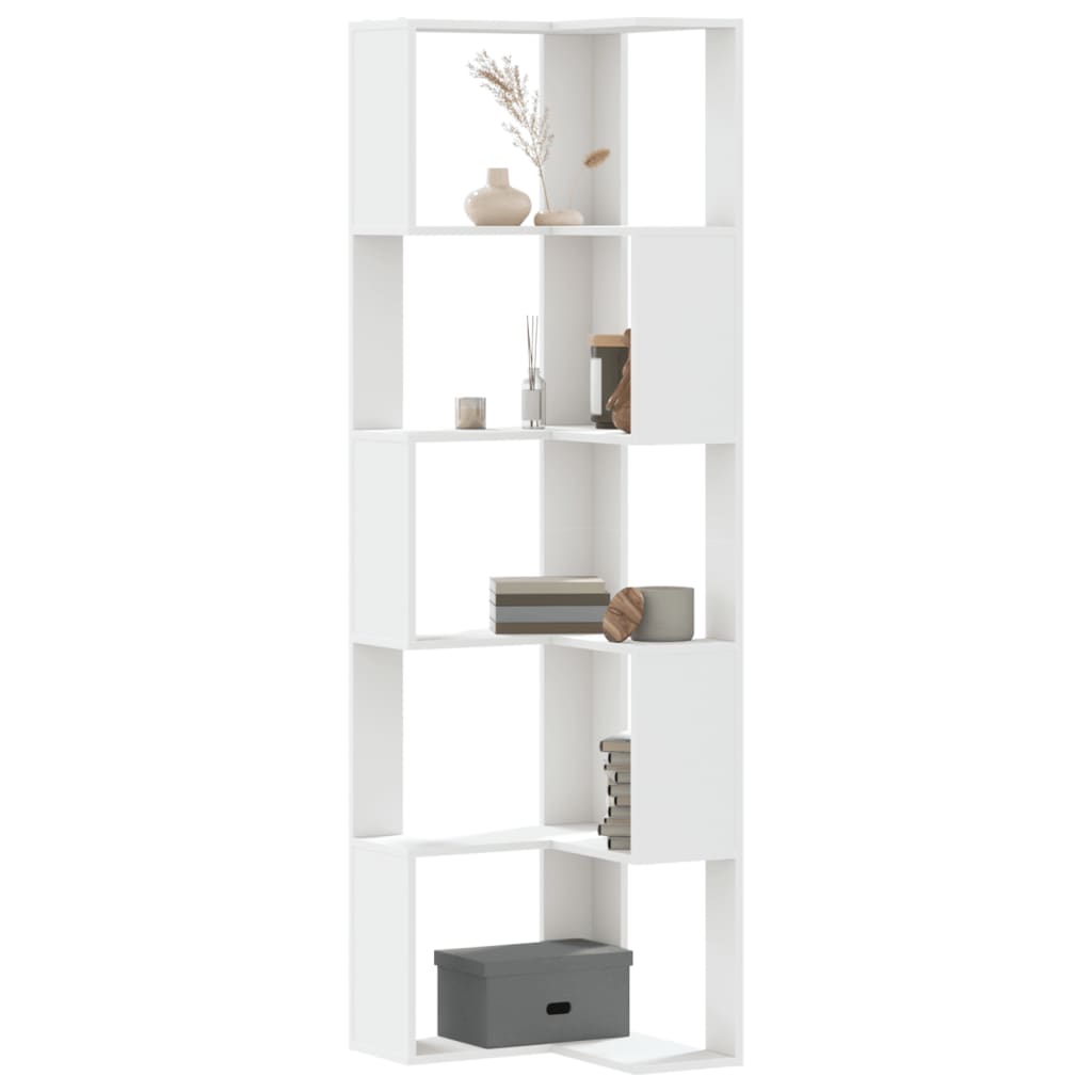 Corner Bookcase 5-Tier White 50x50x179 cm Engineered Wood - Sid & Sam