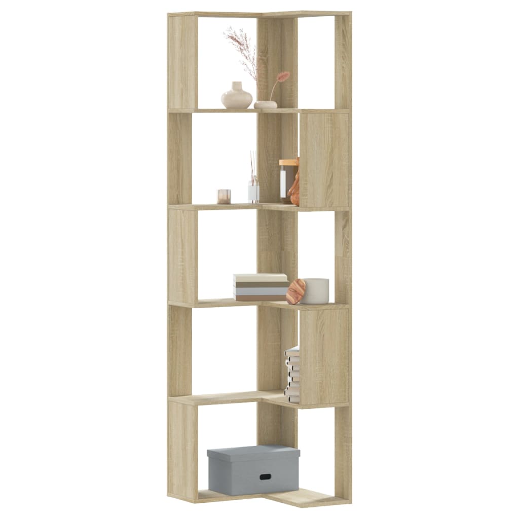 Corner Bookcase 5-Tier Sonoma Oak 50x50x179 cm Engineered Wood - Sid & Sam