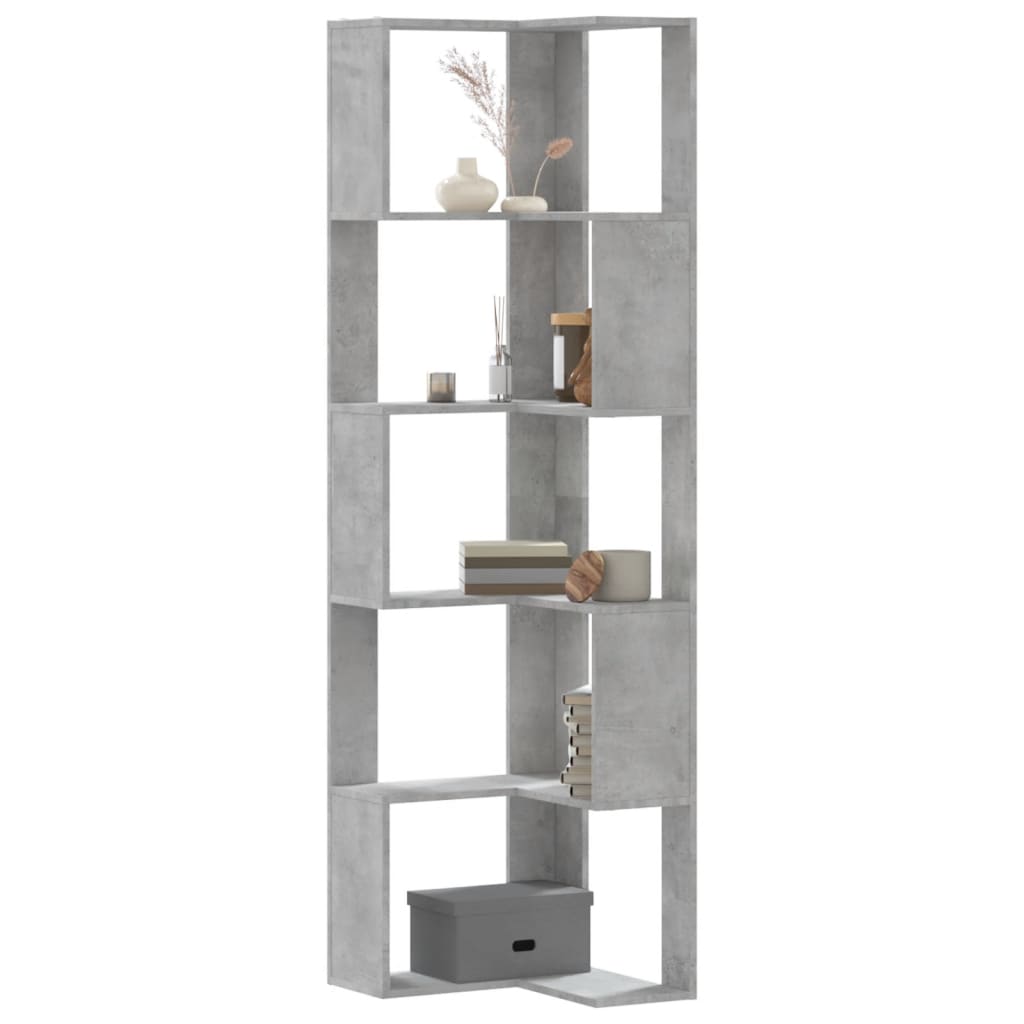 Corner Bookcase 5-Tier Concrete Grey 50x50x179 cm Engineered Wood - Sid & Sam