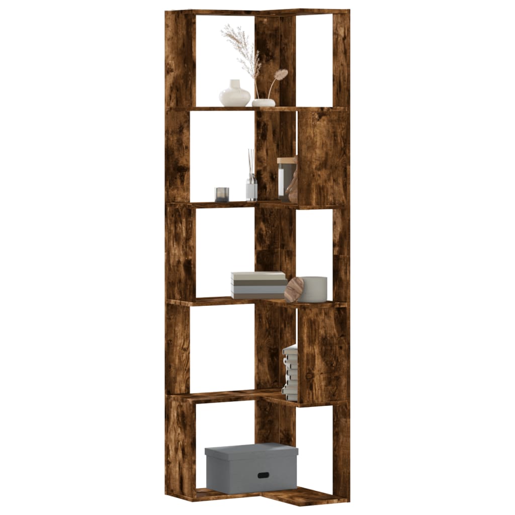 Corner Bookcase 5-Tier Smoked Oak 50x50x179 cm Engineered Wood - Sid & Sam