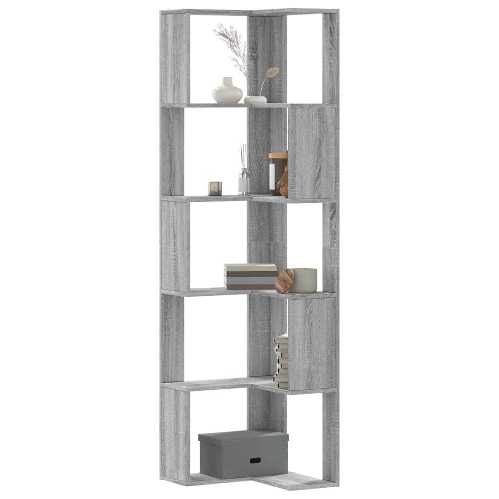 Corner Bookcase 5-Tier Grey Sonoma 50x50x179 cm Engineered Wood - Sid & Sam