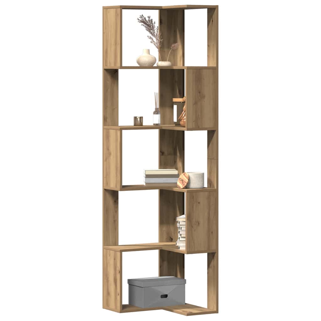 Corner Bookcase 5-Tier Artisian Oak 50x50x179 cm Engineered Wood - Sid & Sam