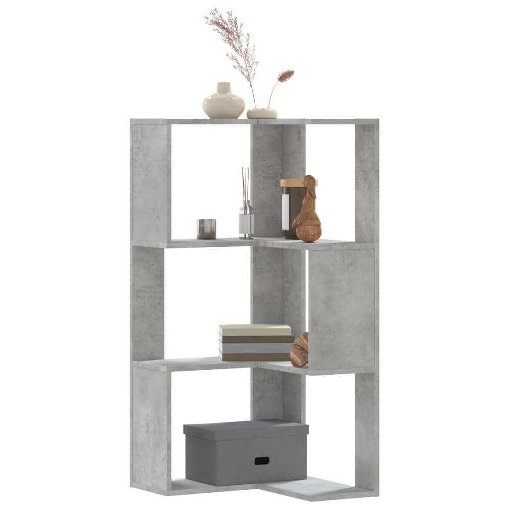 Corner Bookcase 3-Tier Concrete Grey 50x50x102 cm Engineered Wood - Sid & Sam