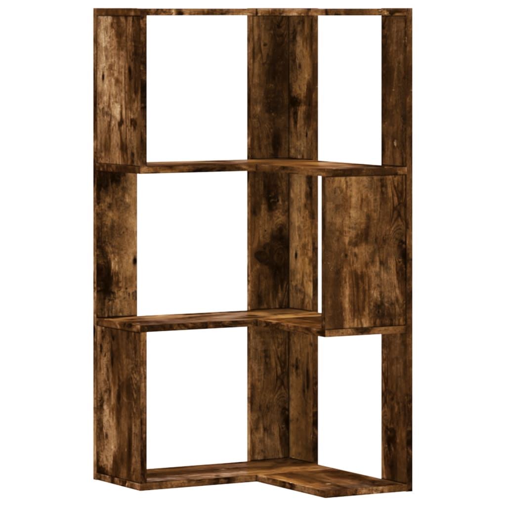 Corner Bookcase 3-Tier Smoked Oak 50x50x102 cm Engineered Wood - Sid & Sam