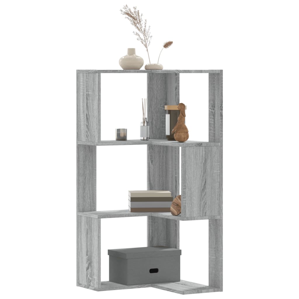 Corner Bookcase 3-Tier Grey Sonoma 50x50x102 cm Engineered Wood - Sid & Sam