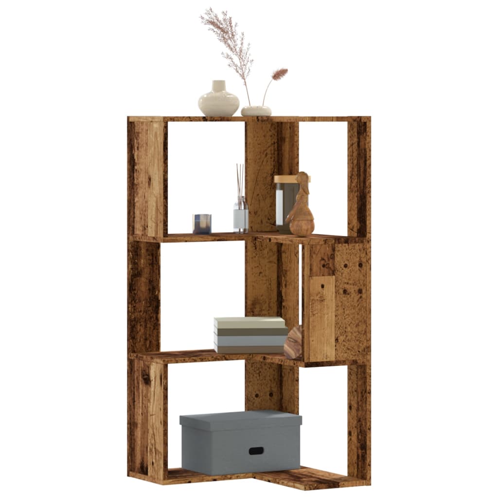 Corner Bookcase 3-Tier Old Wood 50x50x102 cm Engineered Wood - Sid & Sam