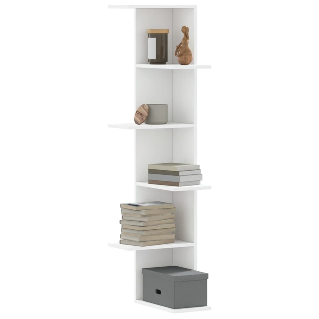 Wall Corner Shelf White 36.5x36.5x140 cm Engineered Wood - Charlotte Dunes