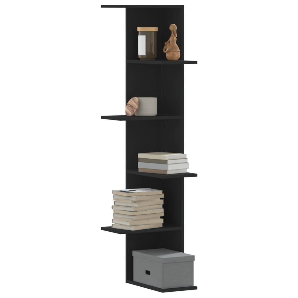 Wall Corner Shelf Black 36.5x36.5x140 cm Engineered Wood - Charlotte Dunes