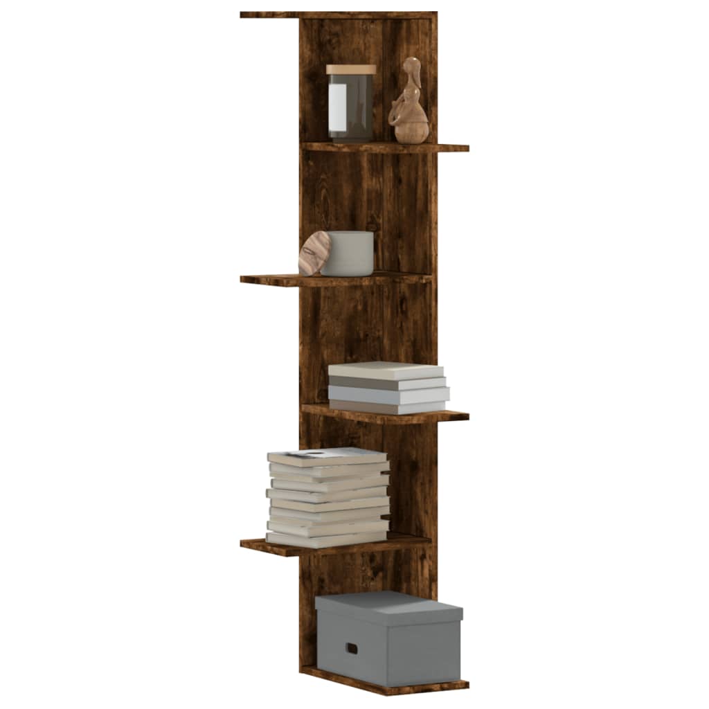 Wall Corner Shelf Smoked Oak 36.5x36.5x140 cm Engineered Wood - Charlotte Dunes