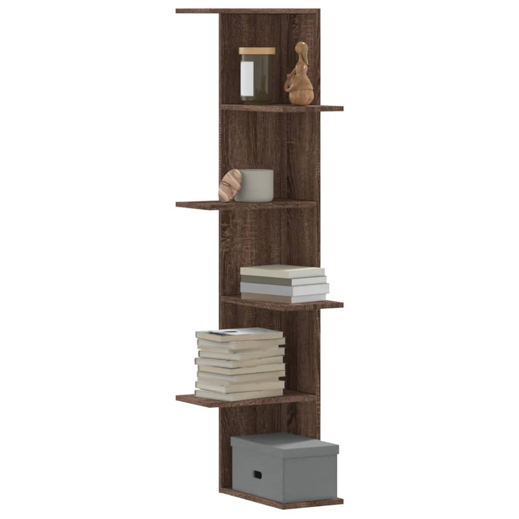 Wall Corner Shelf Brown Oak 36.5x36.5x140 cm Engineered Wood - Charlotte Dunes