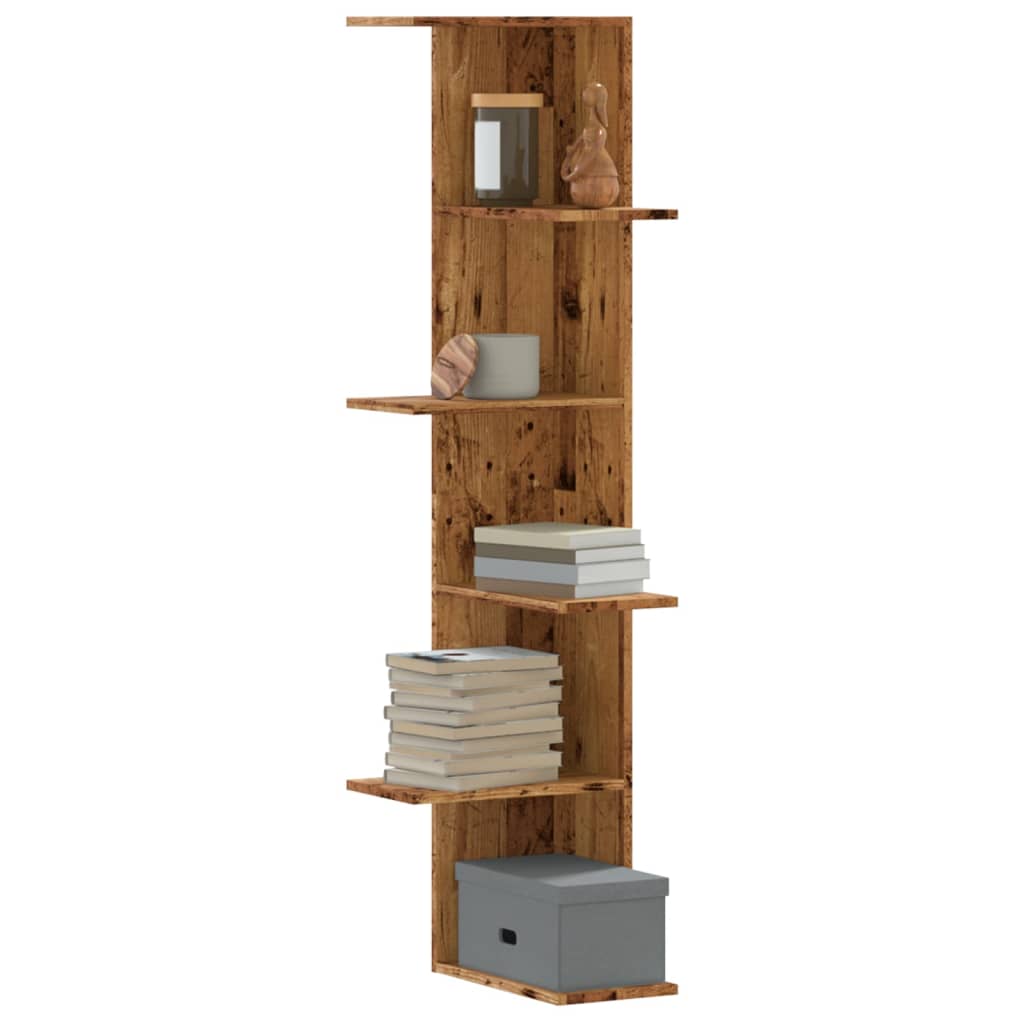 Wall Corner Shelf Old Wood 36.5x36.5x140 cm Engineered Wood - Charlotte Dunes