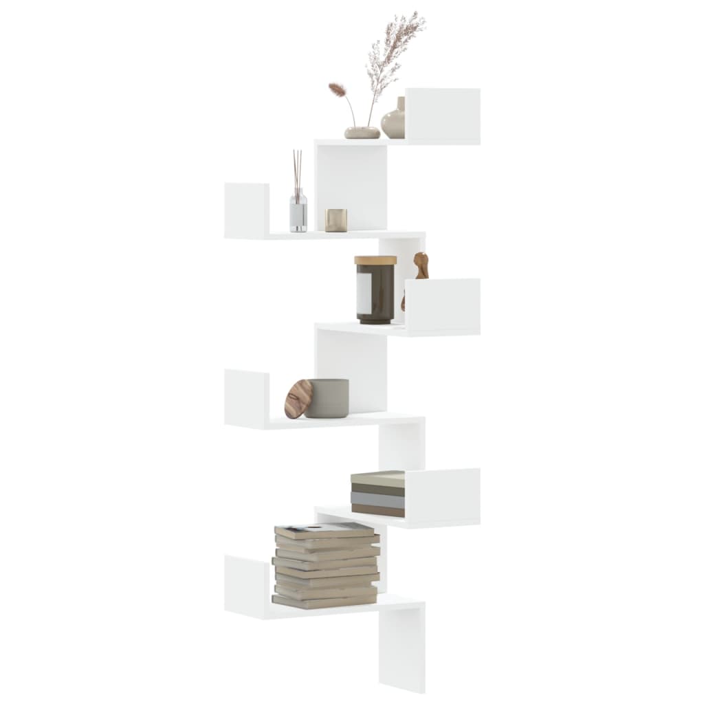 Wall Corner Shelf White 45x45x147 cm Engineered Wood - Charlotte Dunes