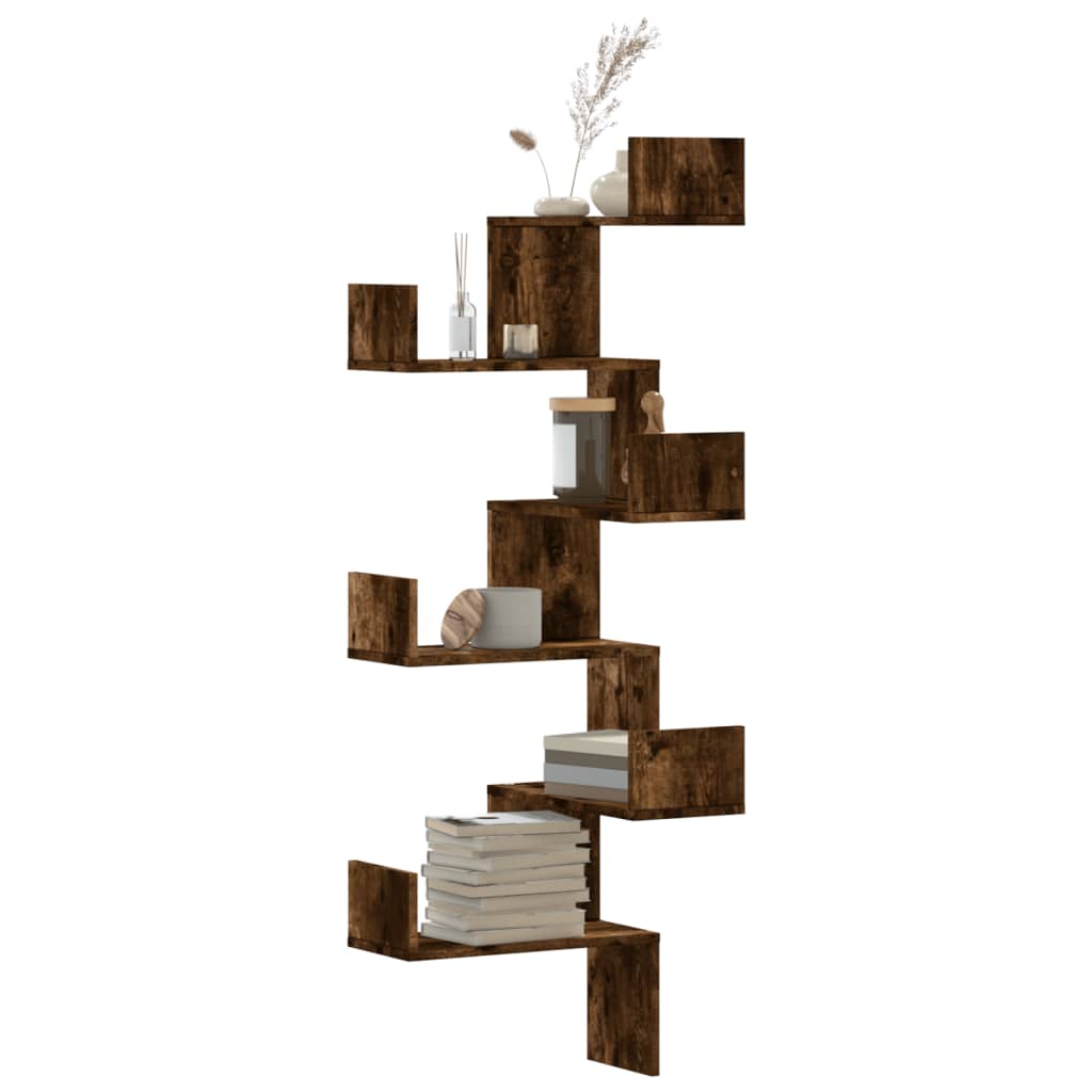 Wall Corner Shelf Smoked Oak 45x45x147 cm Engineered Wood - Sid & Sam