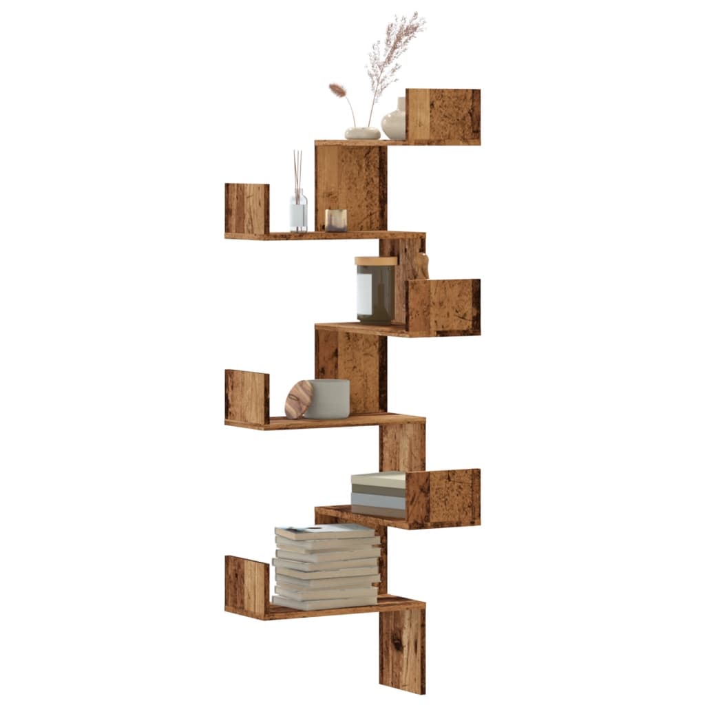 Wall Corner Shelf Old Wood 45x45x147 cm Engineered Wood - Sid & Sam