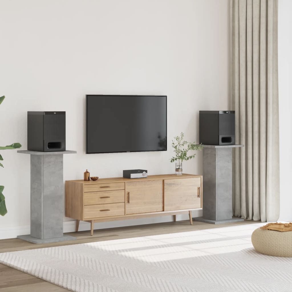 Speaker Stands 2 pcs Concrete Grey 30x30x80 cm Engineered Wood - All Things Good