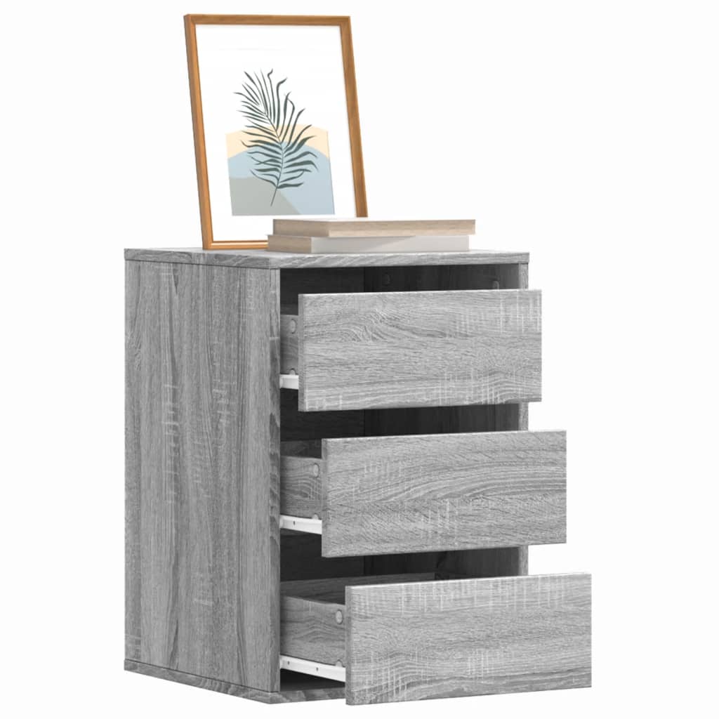 FEWISH Grey Chest of Drawers - Small-sized, 3 Drawers, Wood Grain Finish - Charlotte Dunes