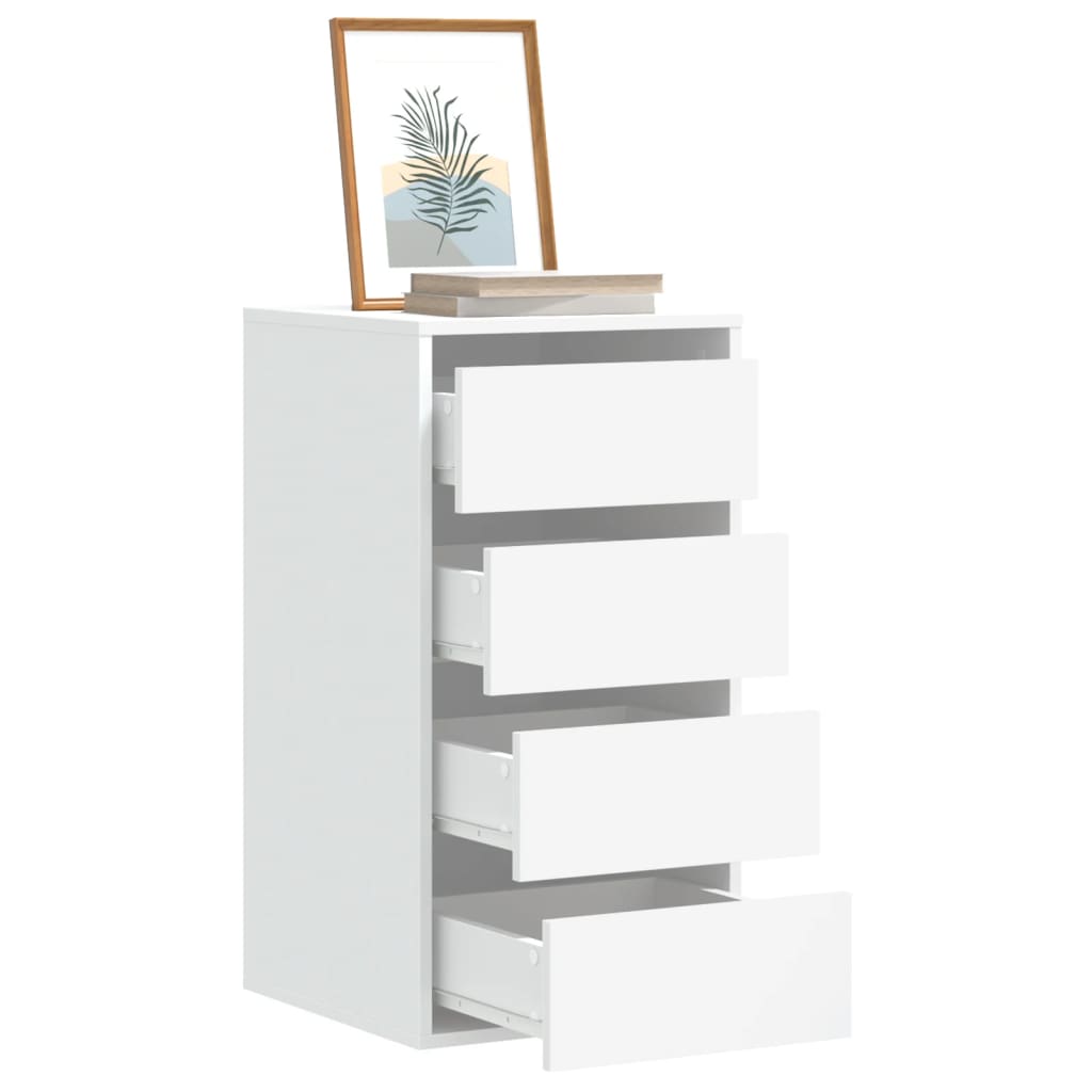 HUNZA White Chest of Drawers - Tallboy, Medium-sized, 4 Drawers - Decor Base