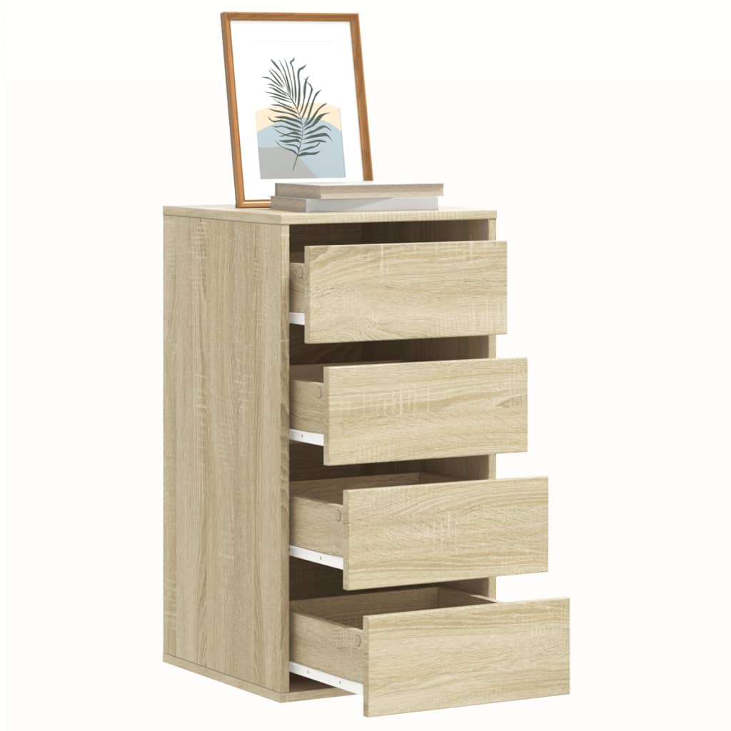 HUNZA II Oak Finish Chest of Drawers - Tallboy, Medium-sized, 4 Drawers - Decor Base