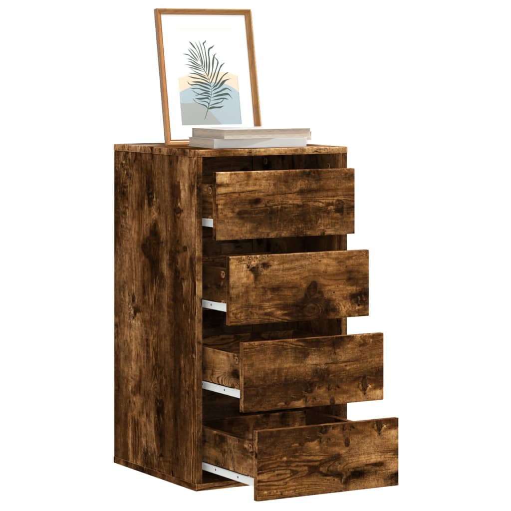 HUNZA I Oak Finish Chest of Drawers - Tallboy, Medium-sized, 4 Drawers - Decor Base