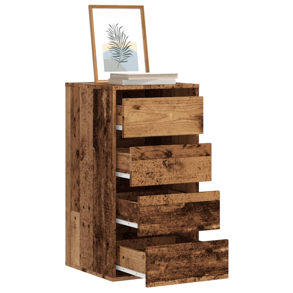 FEWISH Walnut Oak Finish Chest of Drawers - Small-sized, 4 Drawers - Merkel Designers