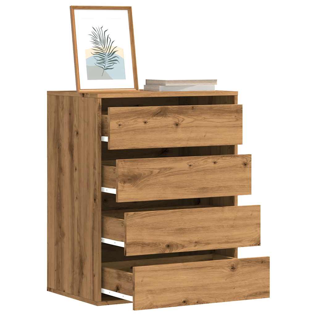 OPLASH I Oak Finish Chest of Drawers - Medium-sized, 4 Drawers - Decor Base