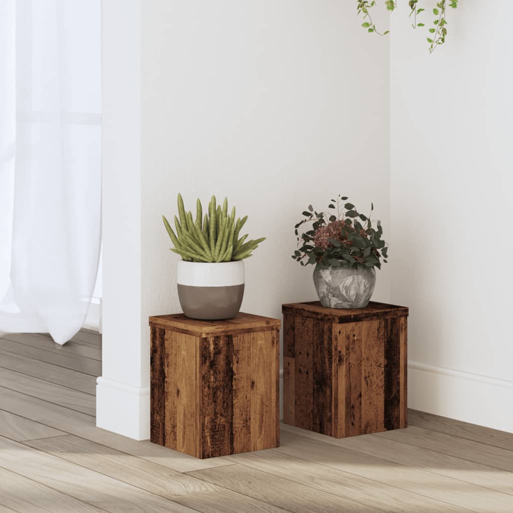 Plant Stands 2 pcs Old Wood 15x15x20 cm Engineered Wood - Charlotte Dunes
