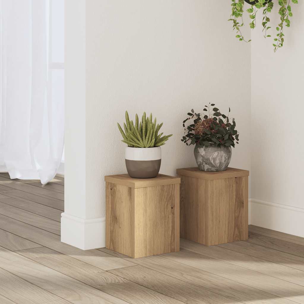 BEOAK Plant Stands 2 pcs Artisan 15x15x20 cm Wooden - Oak - Charlotte Dunes