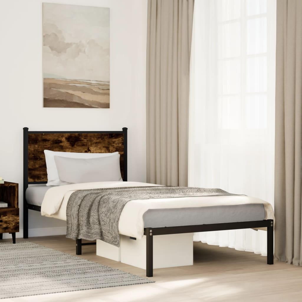 Metal Bedframe Smoked Oak 80x200cm - Charlotte Dunes