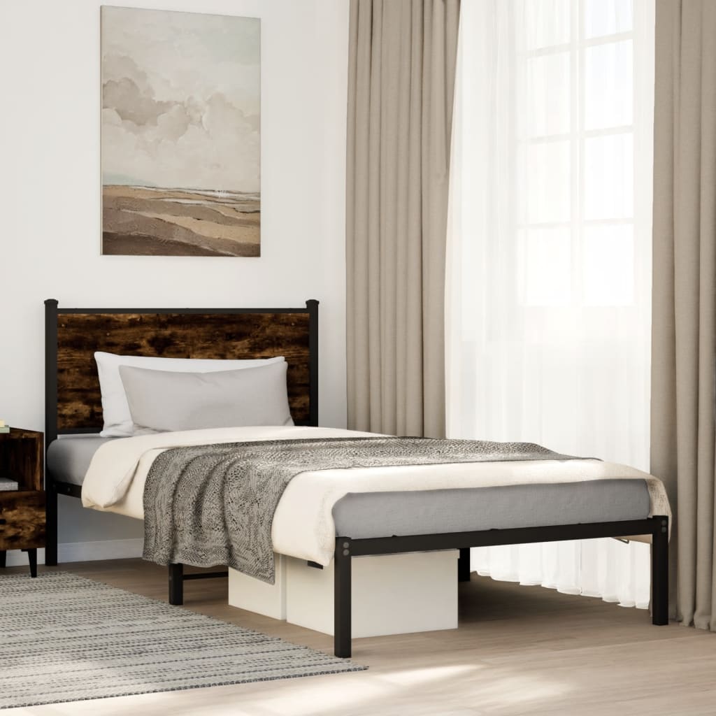 Metal Bedframe Smoked Oak 100x190cm - Charlotte Dunes