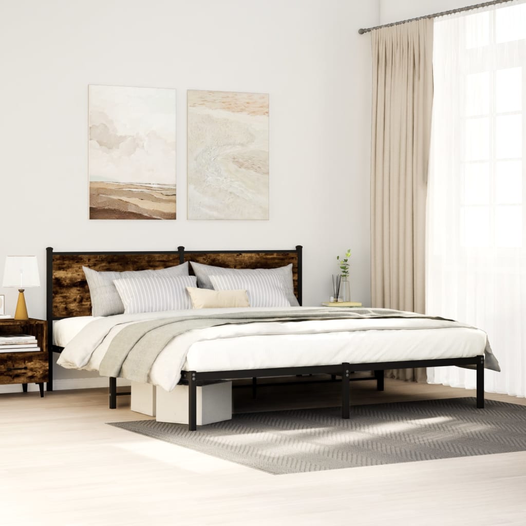 Metal Bedframe Smoked Oak 160x200cm - Brittle & Co