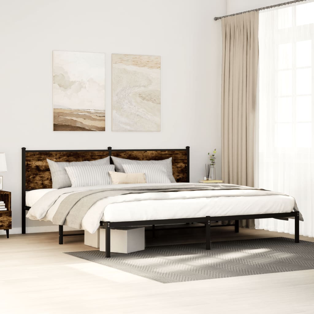 Metal Bedframe Smoked Oak 193x203cm - Discount Dealers
