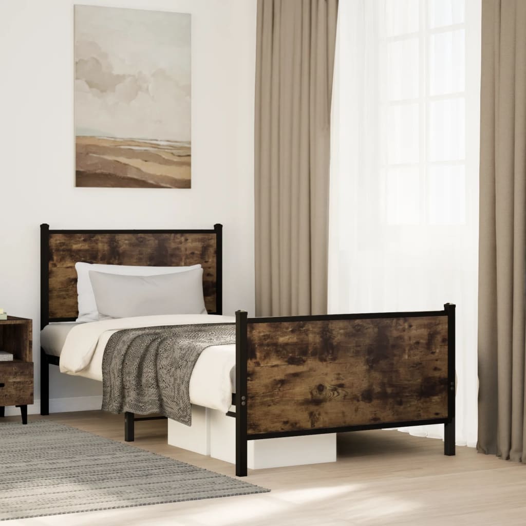 Metal Bedframe Smoked Oak 75x190cm Small Single - Sid & Sam